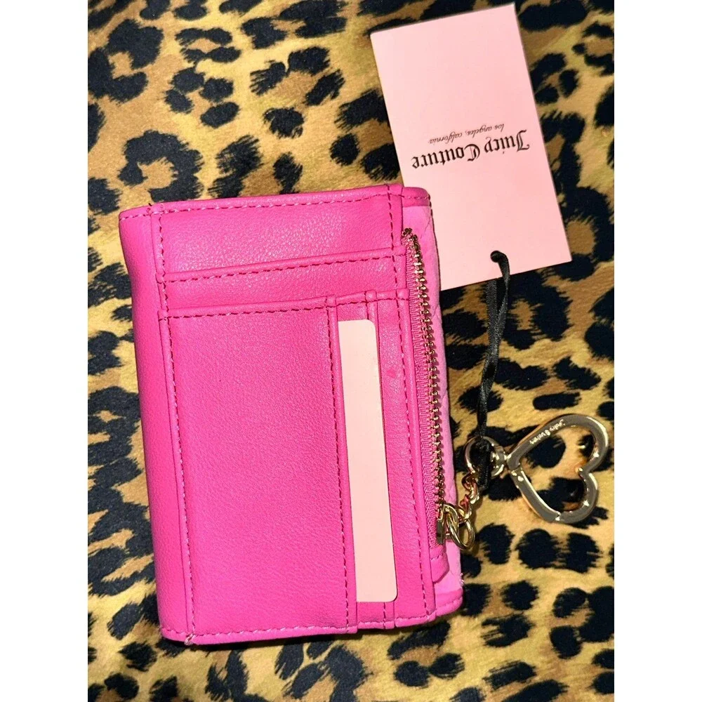 Juicy Couture Royal Couture Double Sided Trifold Wallet Quilted Velvet Pink New